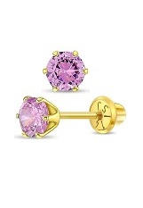 delightful tiny gold round October simulated birthstone baby earrings